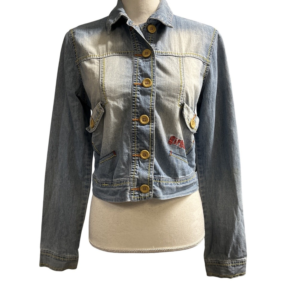 Marithe Francois Girbaud Y2K T Jacket Denim Cropped Embroidered Spell Out Size S